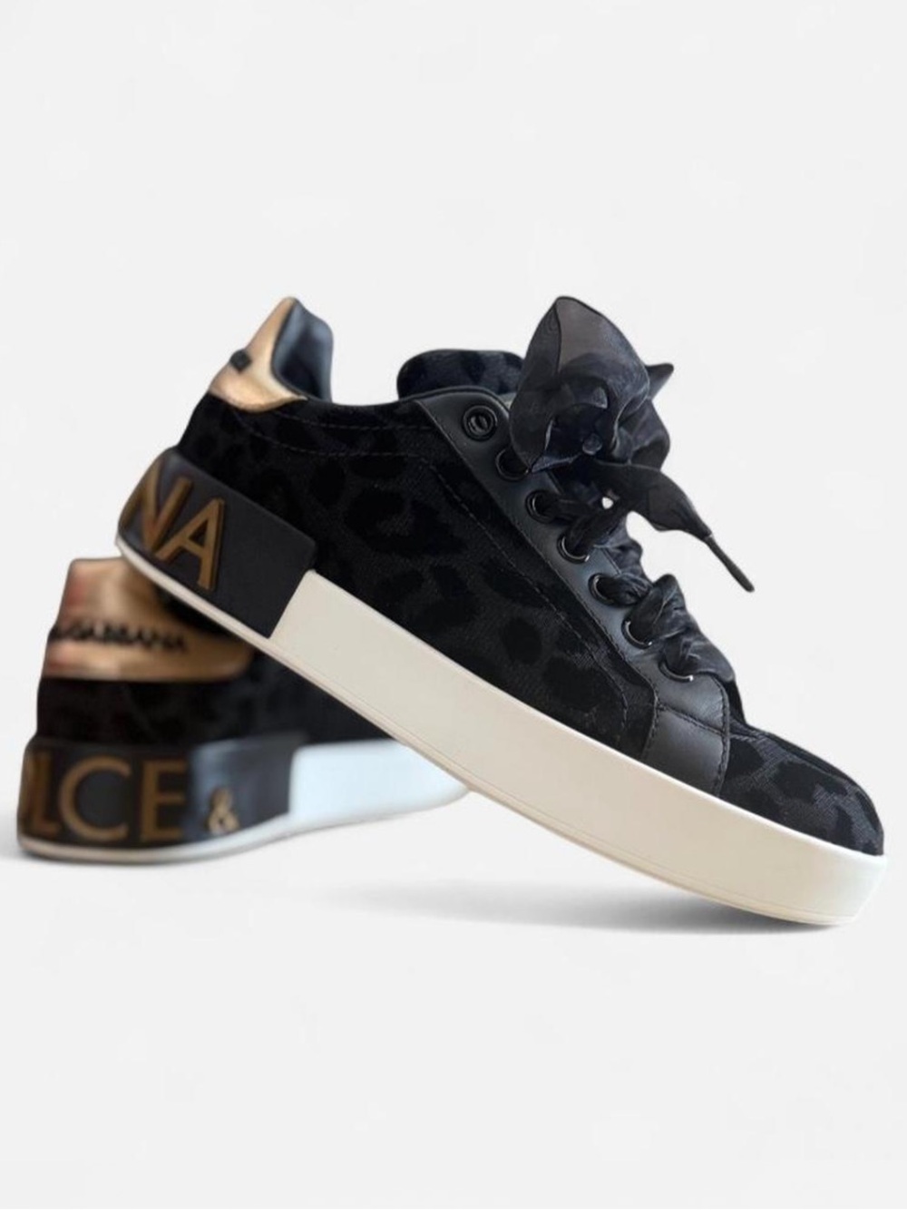 Dolce & Gabbana Black Leopard-Print Low-Top Portofino Sneakers